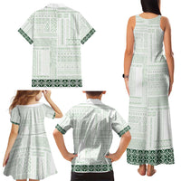 Samoa Siapo Green Trimmed Family Matching Tank Maxi Dress and Hawaiian Shirt Samoa White Sunday LT01 - Polynesian Pride
