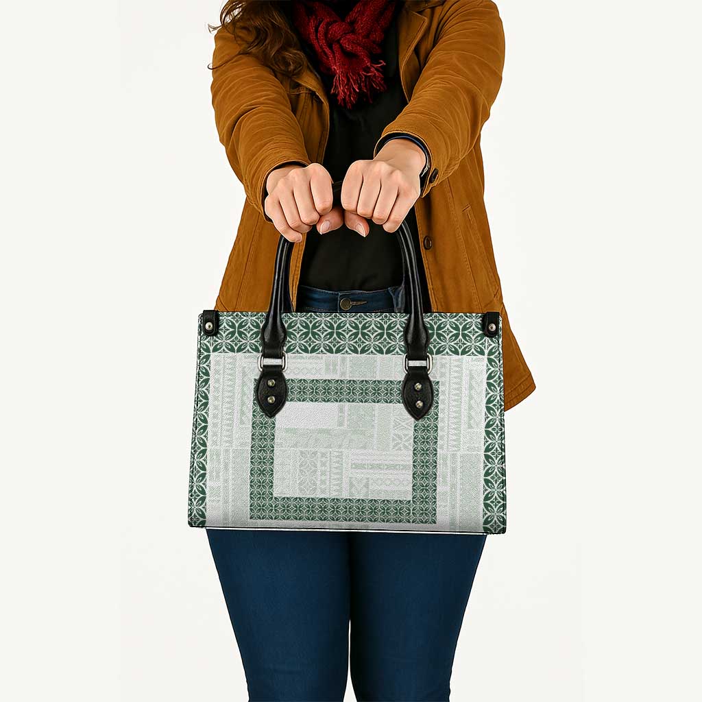 Samoa Siapo Green Trimmed Leather Bag Samoa White Sunday - Polynesian Pride
