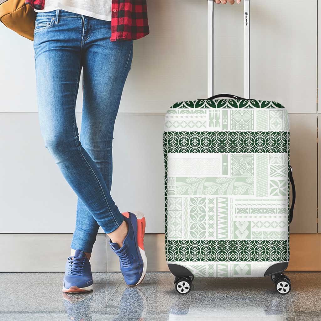 Samoa Siapo Green Trimmed Luggage Cover Samoa White Sunday - Polynesian Pride