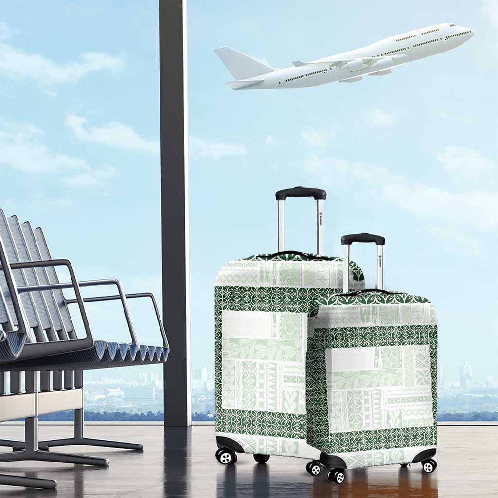 Samoa Siapo Green Trimmed Luggage Cover Samoa White Sunday - Polynesian Pride
