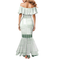 Samoa Siapo Green Trimmed Mermaid Dress Samoa White Sunday LT01 - Polynesian Pride