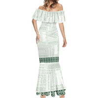 Samoa Siapo Green Trimmed Mermaid Dress Samoa White Sunday LT01 - Polynesian Pride