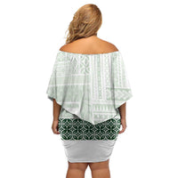 Samoa Siapo Green Trimmed Off Shoulder Short Dress Samoa White Sunday LT01 - Polynesian Pride