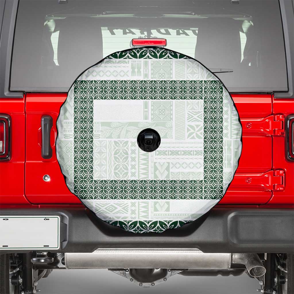 Samoa Siapo Green Trimmed Spare Tire Cover Samoa White Sunday - Polynesian Pride