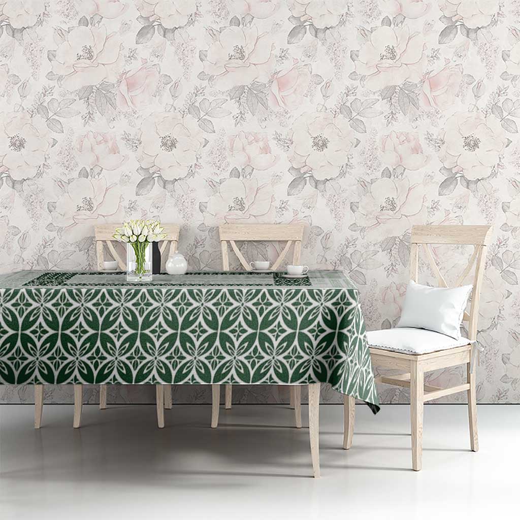 Samoa Siapo Green Trimmed Tablecloth Samoa White Sunday - Polynesian Pride