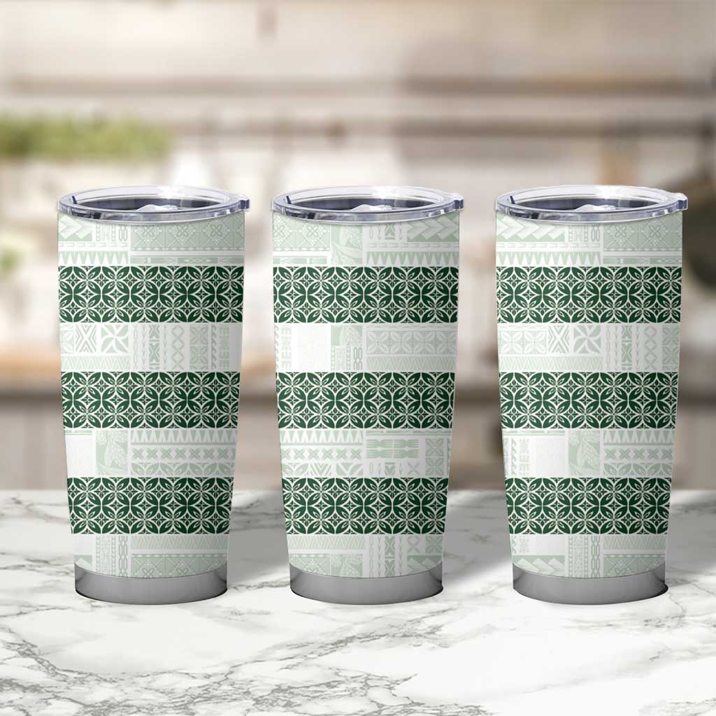 Samoa Siapo Green Trimmed Tumbler Cup Samoa White Sunday - Polynesian Pride