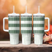 Samoa Siapo Green Trimmed Tumbler With Handle Samoa White Sunday - Polynesian Pride