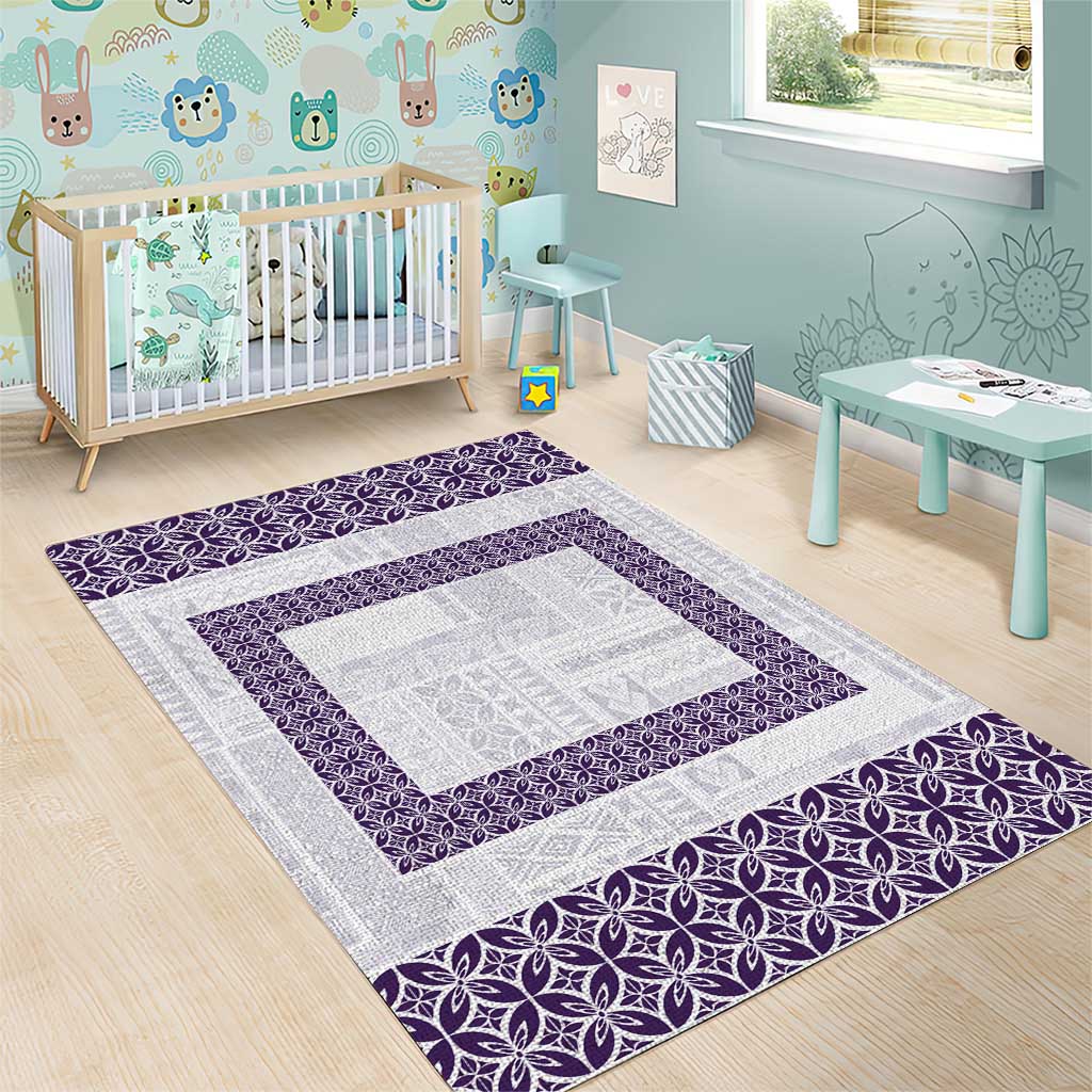 Samoa Siapo Purple Trimmed Area Rug Samoa White Sunday - Polynesian Pride