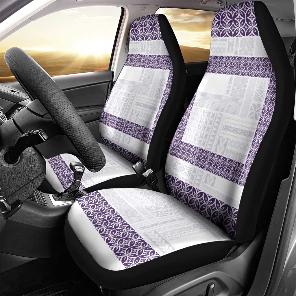 Samoa Siapo Purple Trimmed Car Seat Cover Samoa White Sunday LT01 - Polynesian Pride