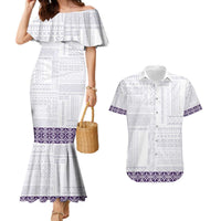 Samoa Siapo Purple Trimmed Couples Matching Mermaid Dress and Hawaiian Shirt Samoa White Sunday - Polynesian Pride
