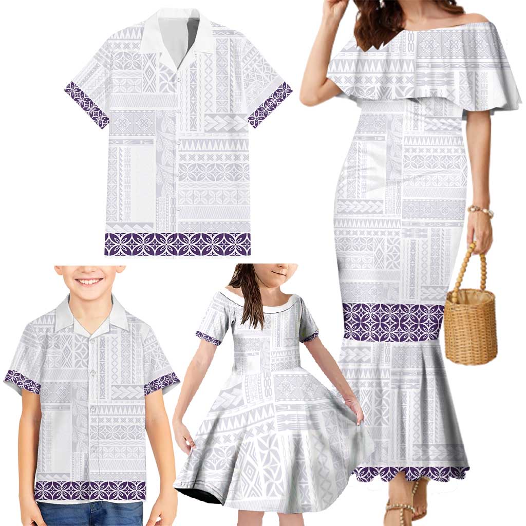Samoa Siapo Purple Trimmed Family Matching Mermaid Dress and Hawaiian Shirt Samoa White Sunday LT01 - Polynesian Pride