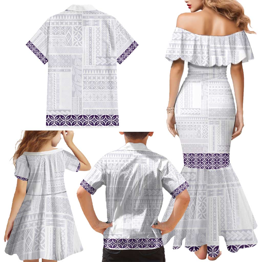 Samoa Siapo Purple Trimmed Family Matching Mermaid Dress and Hawaiian Shirt Samoa White Sunday LT01 - Polynesian Pride