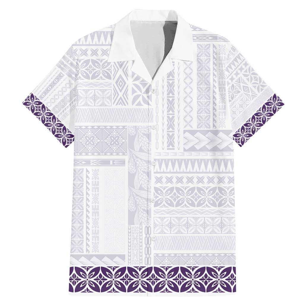 Samoa Siapo Purple Trimmed Family Matching Mermaid Dress and Hawaiian Shirt Samoa White Sunday LT01 Dad's Shirt - Short Sleeve Purple - Polynesian Pride