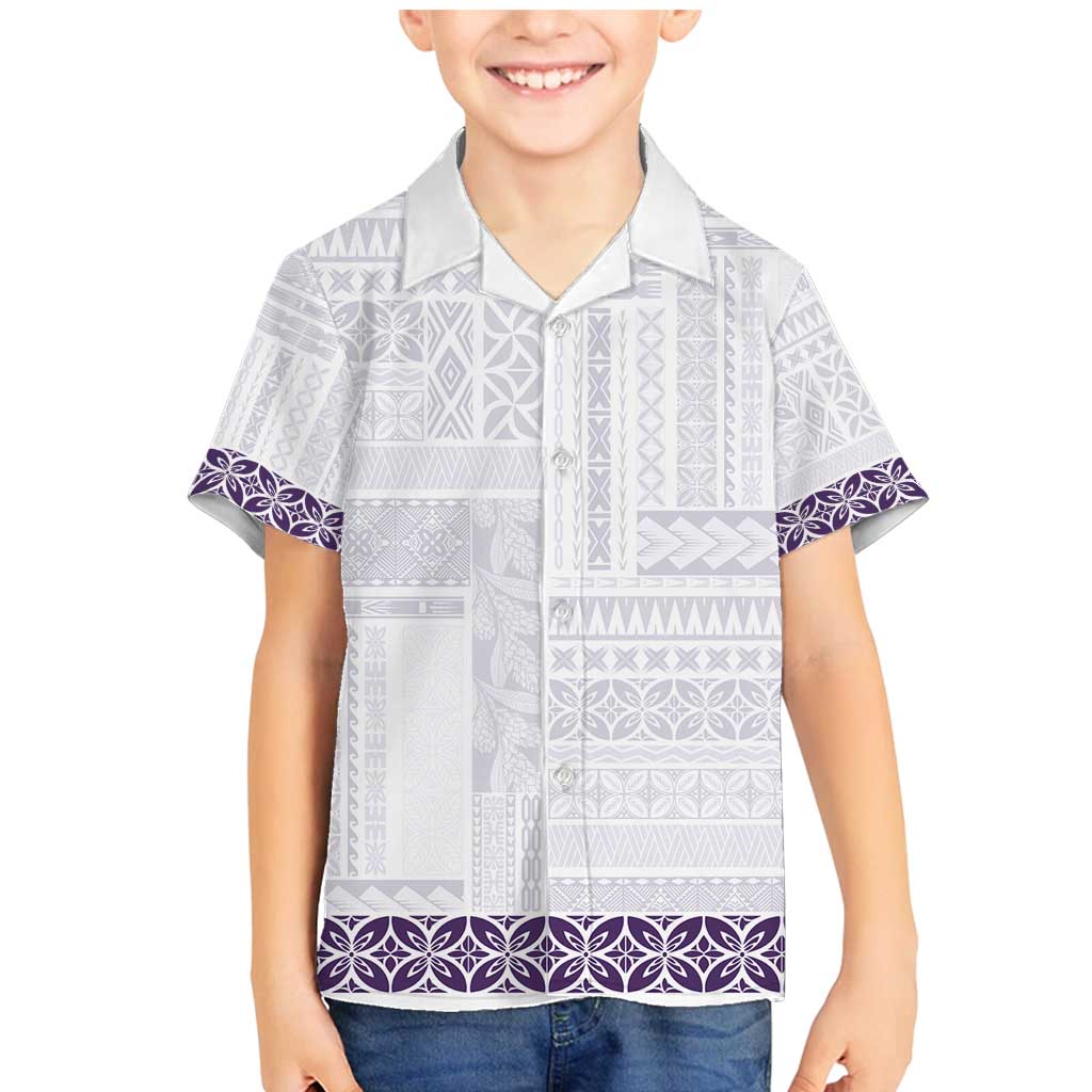 Samoa Siapo Purple Trimmed Family Matching Mermaid Dress and Hawaiian Shirt Samoa White Sunday LT01 Son's Shirt Purple - Polynesian Pride