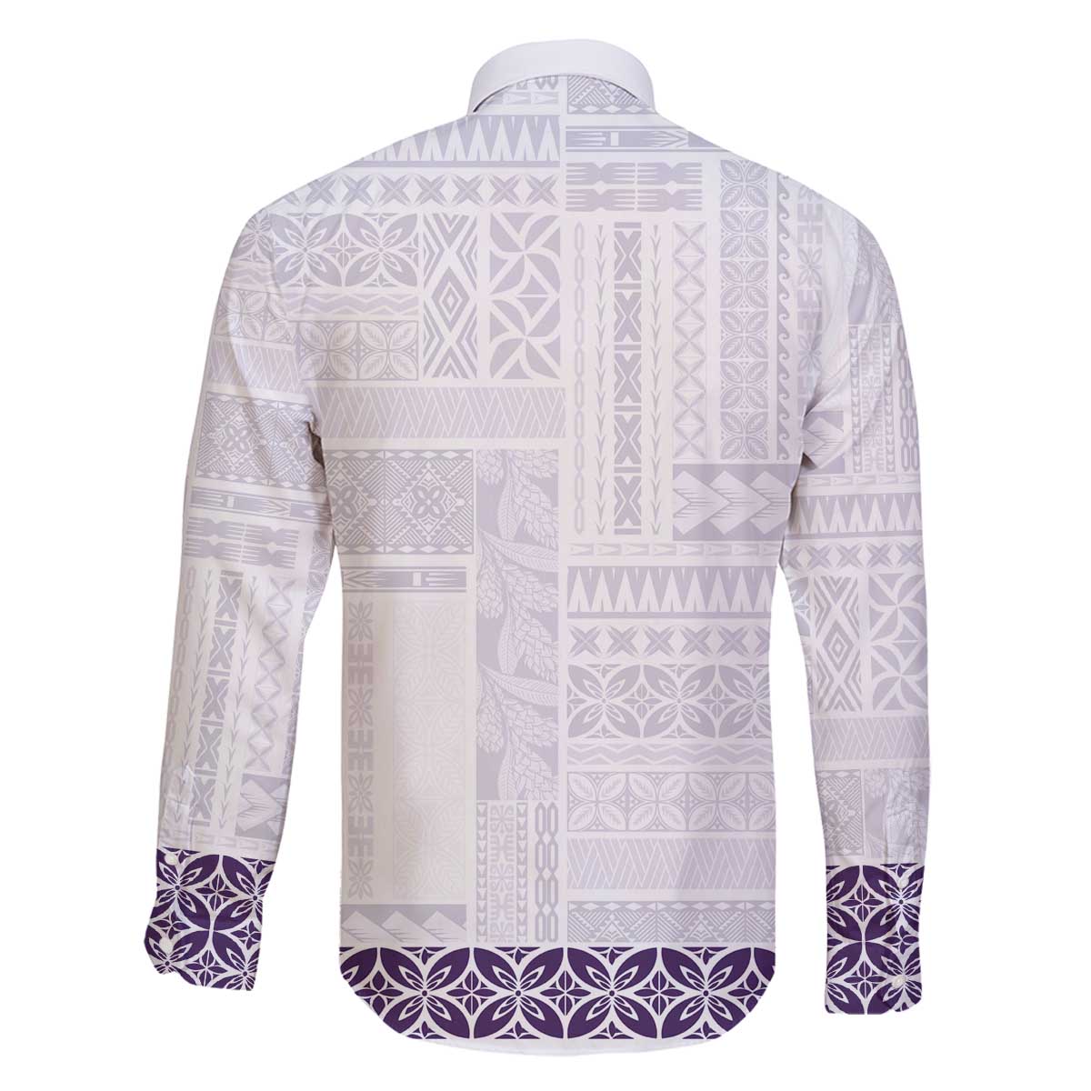 Samoa Siapo Purple Trimmed Family Matching Off The Shoulder Long Sleeve Dress and Hawaiian Shirt Samoa White Sunday LT01 - Polynesian Pride