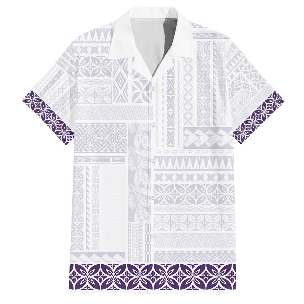 Samoa Siapo Purple Trimmed Family Matching Off Shoulder Maxi Dress and Hawaiian Shirt Samoa White Sunday LT01 Dad's Shirt - Short Sleeve Purple - Polynesian Pride