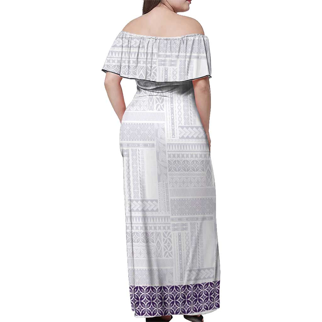 Samoa Siapo Purple Trimmed Family Matching Off Shoulder Maxi Dress and Hawaiian Shirt Samoa White Sunday LT01 - Polynesian Pride