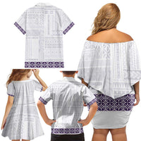 Samoa Siapo Purple Trimmed Family Matching Off Shoulder Short Dress and Hawaiian Shirt Samoa White Sunday LT01 - Polynesian Pride
