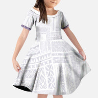Samoa Siapo Purple Trimmed Family Matching Puletasi and Hawaiian Shirt Samoa White Sunday LT01 Daughter's Dress Purple - Polynesian Pride