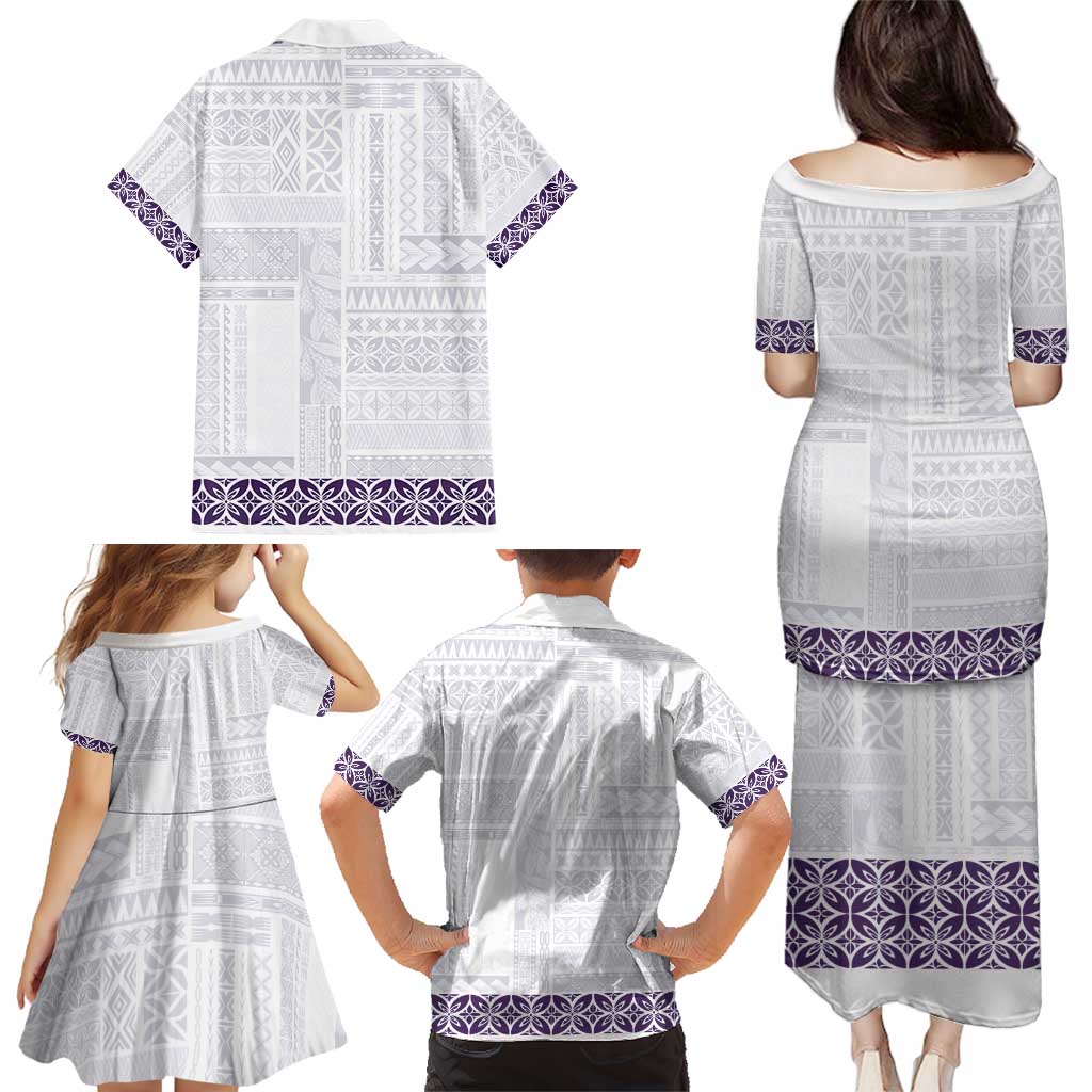Samoa Siapo Purple Trimmed Family Matching Puletasi and Hawaiian Shirt Samoa White Sunday LT01 - Polynesian Pride