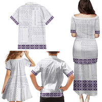 Samoa Siapo Purple Trimmed Family Matching Puletasi and Hawaiian Shirt Samoa White Sunday LT01 - Polynesian Pride