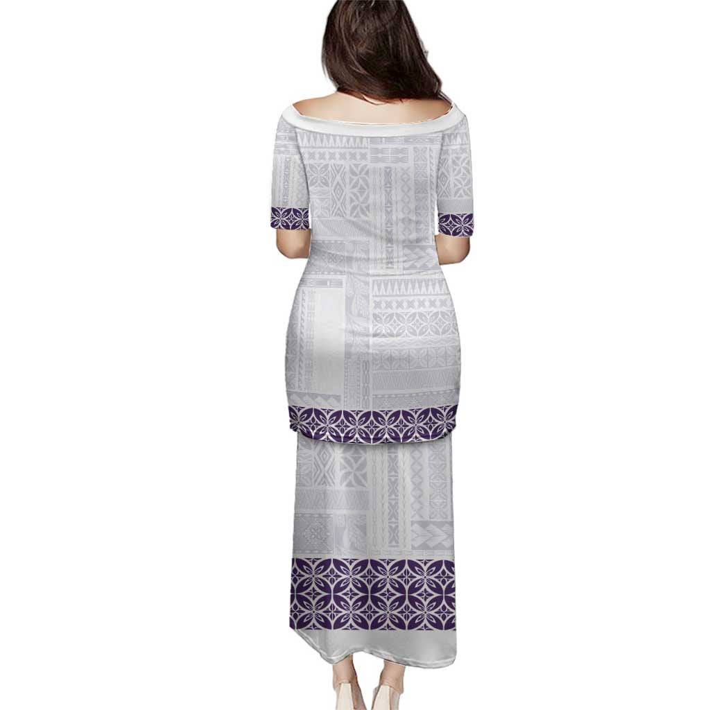 Samoa Siapo Purple Trimmed Family Matching Puletasi and Hawaiian Shirt Samoa White Sunday LT01 - Polynesian Pride