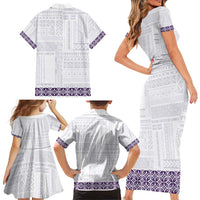 Samoa Siapo Purple Trimmed Family Matching Short Sleeve Bodycon Dress and Hawaiian Shirt Samoa White Sunday LT01 - Polynesian Pride