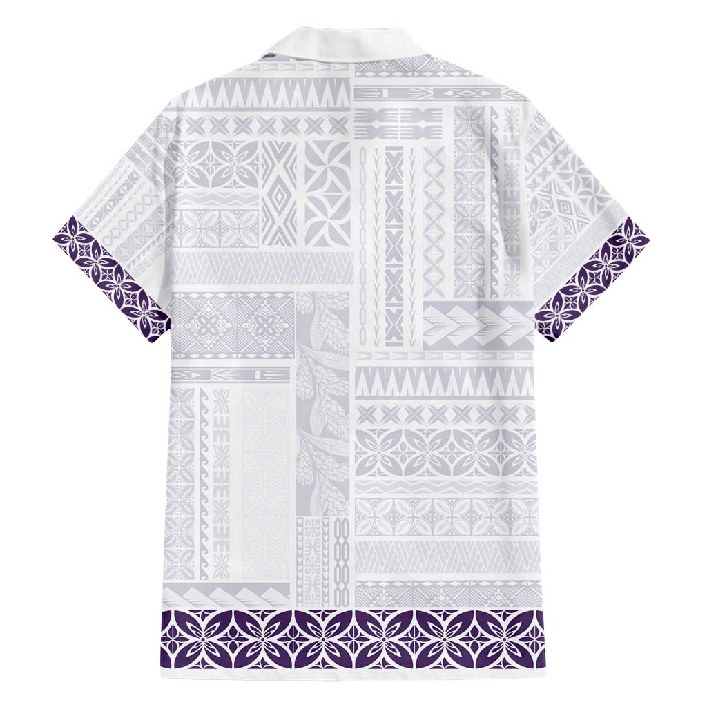 Samoa Siapo Purple Trimmed Family Matching Short Sleeve Bodycon Dress and Hawaiian Shirt Samoa White Sunday LT01 - Polynesian Pride