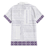 Samoa Siapo Purple Trimmed Family Matching Short Sleeve Bodycon Dress and Hawaiian Shirt Samoa White Sunday LT01 - Polynesian Pride