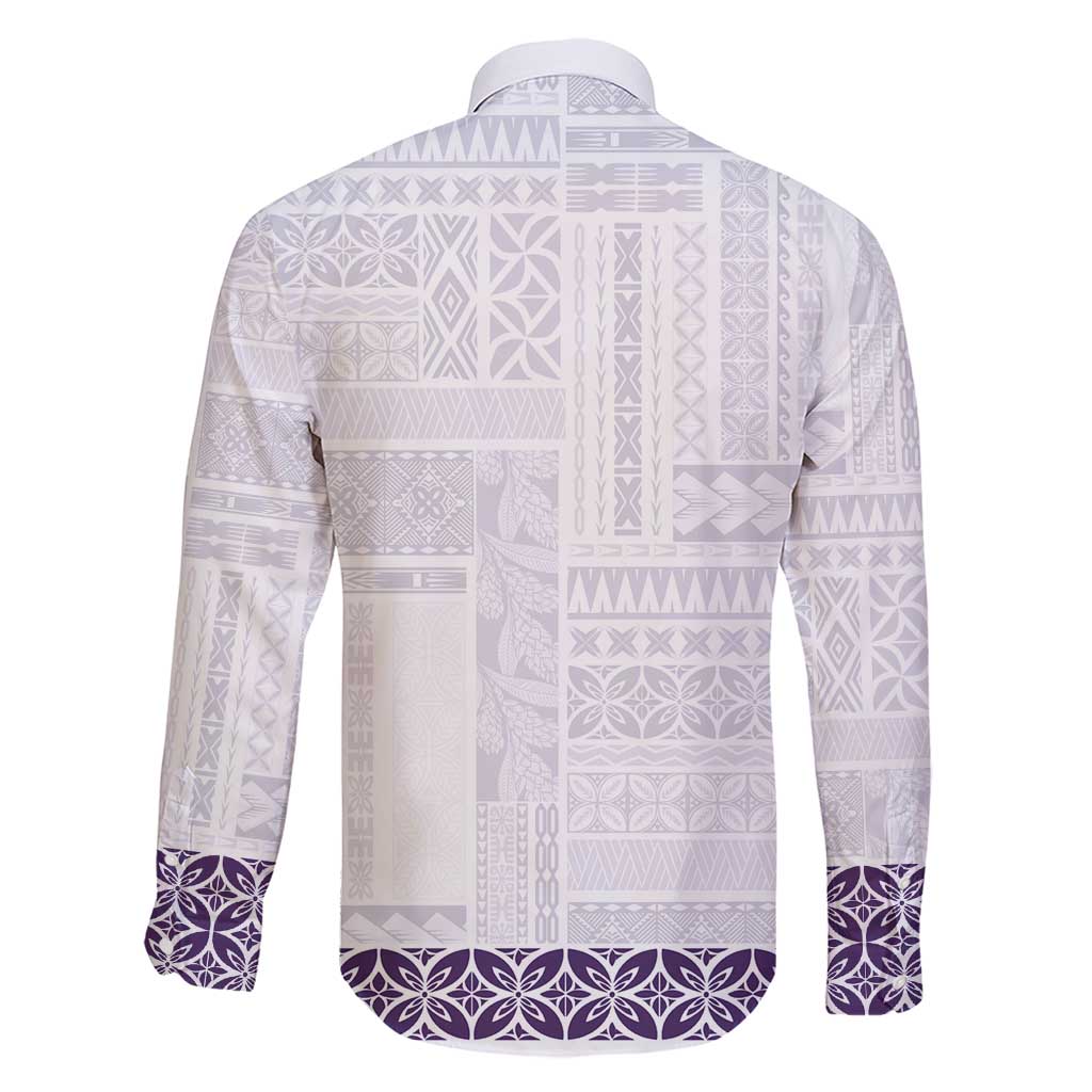 Samoa Siapo Purple Trimmed Family Matching Short Sleeve Bodycon Dress and Hawaiian Shirt Samoa White Sunday LT01 - Polynesian Pride