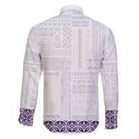 Samoa Siapo Purple Trimmed Family Matching Short Sleeve Bodycon Dress and Hawaiian Shirt Samoa White Sunday LT01 - Polynesian Pride