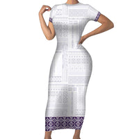 Samoa Siapo Purple Trimmed Family Matching Short Sleeve Bodycon Dress and Hawaiian Shirt Samoa White Sunday LT01 Mom's Dress Purple - Polynesian Pride