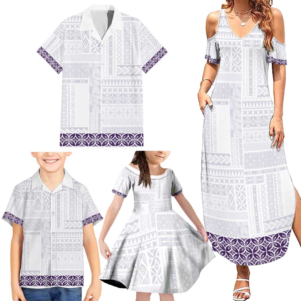 Samoa Siapo Purple Trimmed Family Matching Summer Maxi Dress and Hawaiian Shirt Samoa White Sunday LT01 - Polynesian Pride