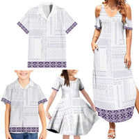 Samoa Siapo Purple Trimmed Family Matching Summer Maxi Dress and Hawaiian Shirt Samoa White Sunday LT01 - Polynesian Pride