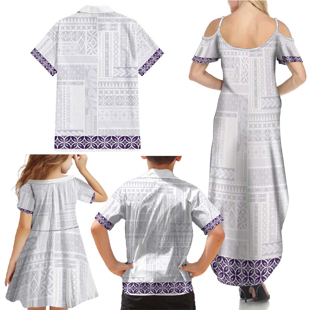 Samoa Siapo Purple Trimmed Family Matching Summer Maxi Dress and Hawaiian Shirt Samoa White Sunday LT01 - Polynesian Pride