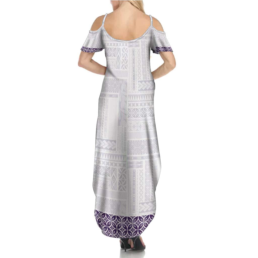 Samoa Siapo Purple Trimmed Family Matching Summer Maxi Dress and Hawaiian Shirt Samoa White Sunday LT01 - Polynesian Pride