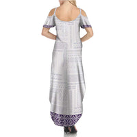 Samoa Siapo Purple Trimmed Family Matching Summer Maxi Dress and Hawaiian Shirt Samoa White Sunday LT01 - Polynesian Pride