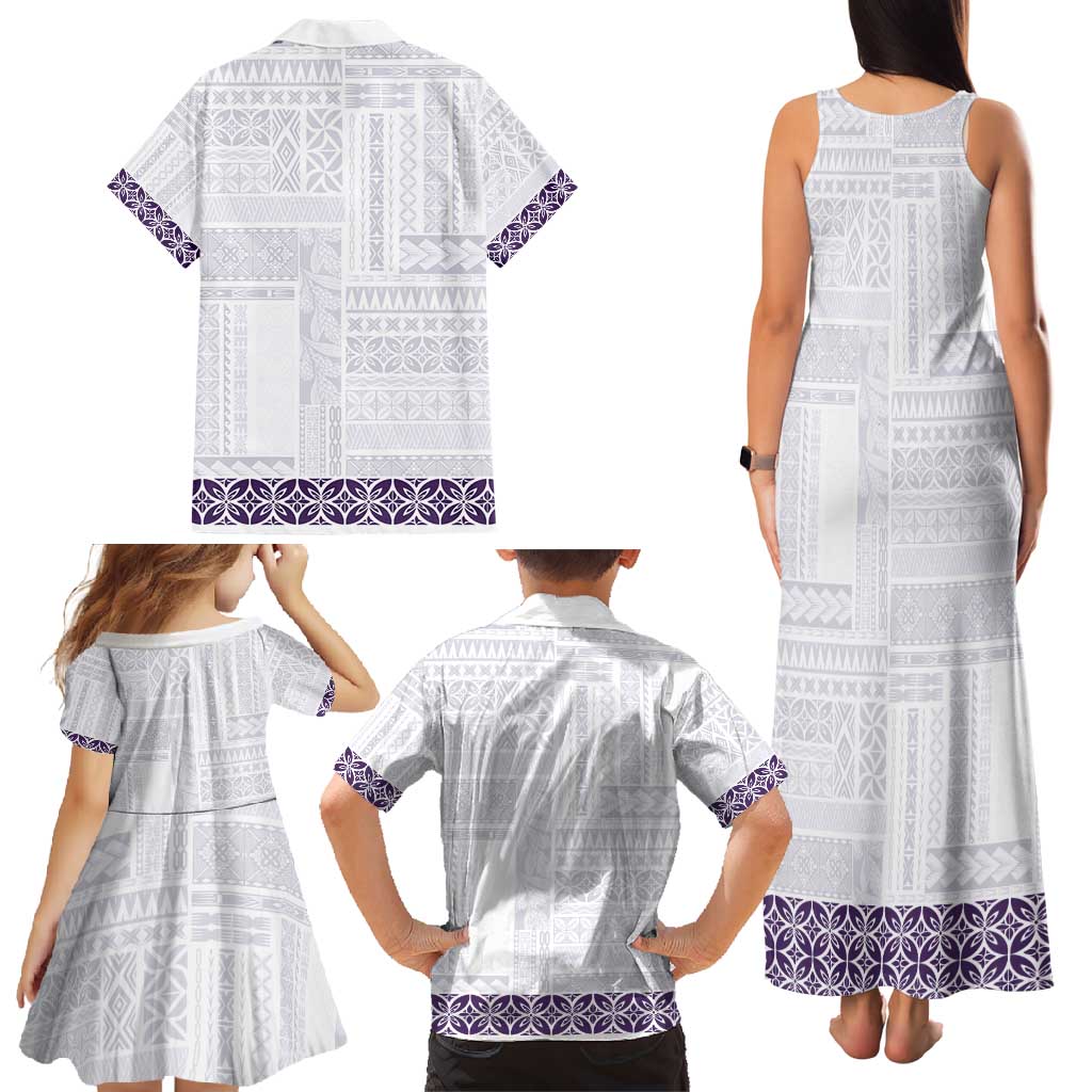 Samoa Siapo Purple Trimmed Family Matching Tank Maxi Dress and Hawaiian Shirt Samoa White Sunday LT01 - Polynesian Pride