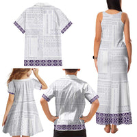 Samoa Siapo Purple Trimmed Family Matching Tank Maxi Dress and Hawaiian Shirt Samoa White Sunday LT01 - Polynesian Pride