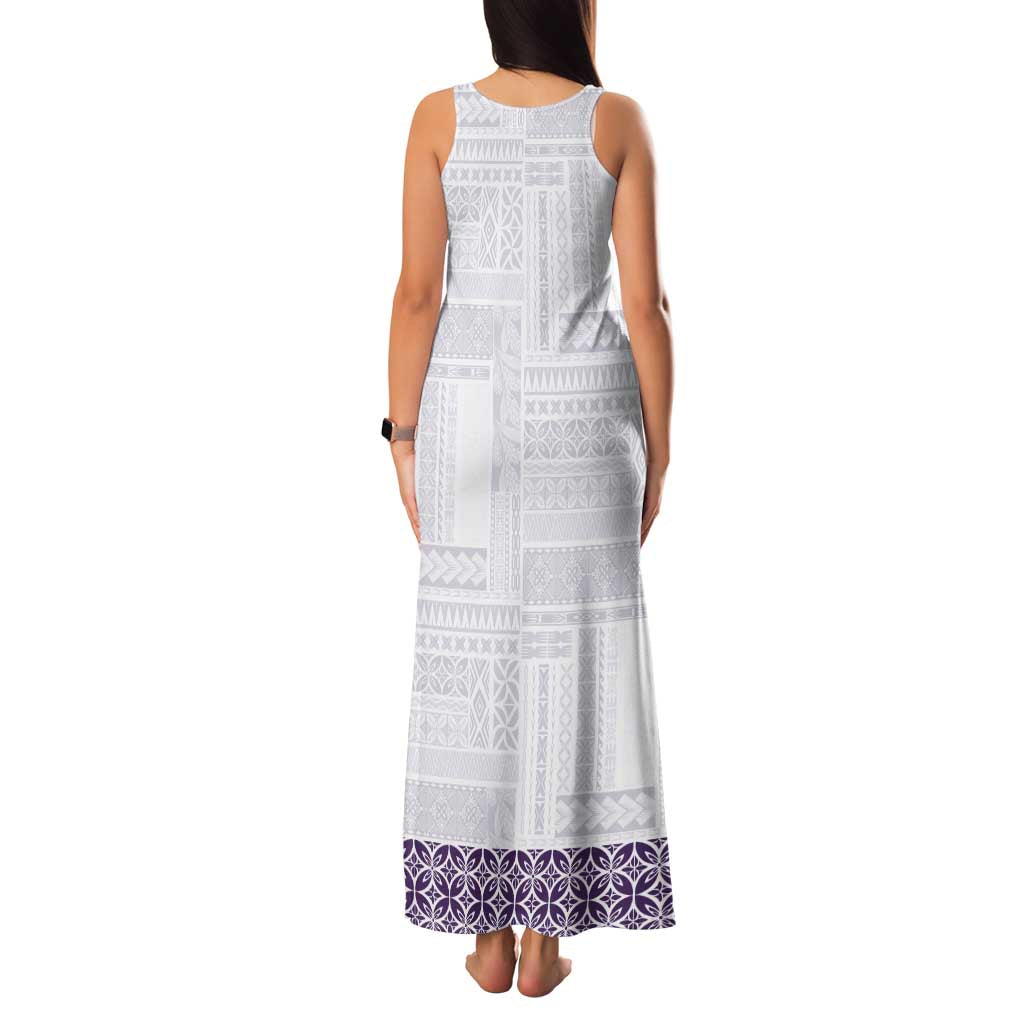 Samoa Siapo Purple Trimmed Family Matching Tank Maxi Dress and Hawaiian Shirt Samoa White Sunday LT01 - Polynesian Pride
