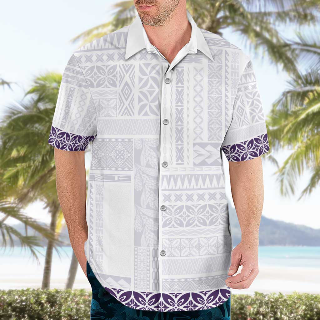 Samoa Siapo Purple Trimmed Hawaiian Shirt Samoa White Sunday LT01 - Polynesian Pride