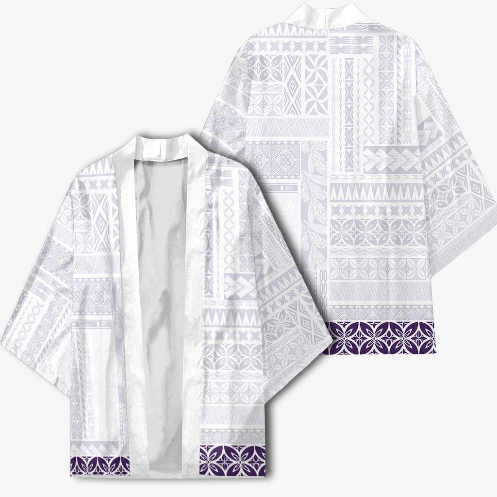 Samoa Siapo Purple Trimmed Kimono Samoa White Sunday - Polynesian Pride