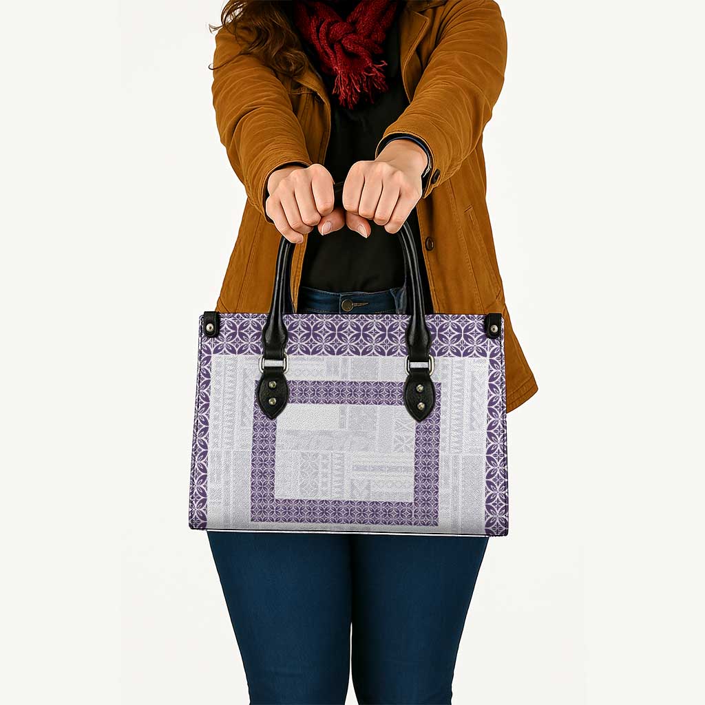 Samoa Siapo Purple Trimmed Leather Bag Samoa White Sunday - Polynesian Pride