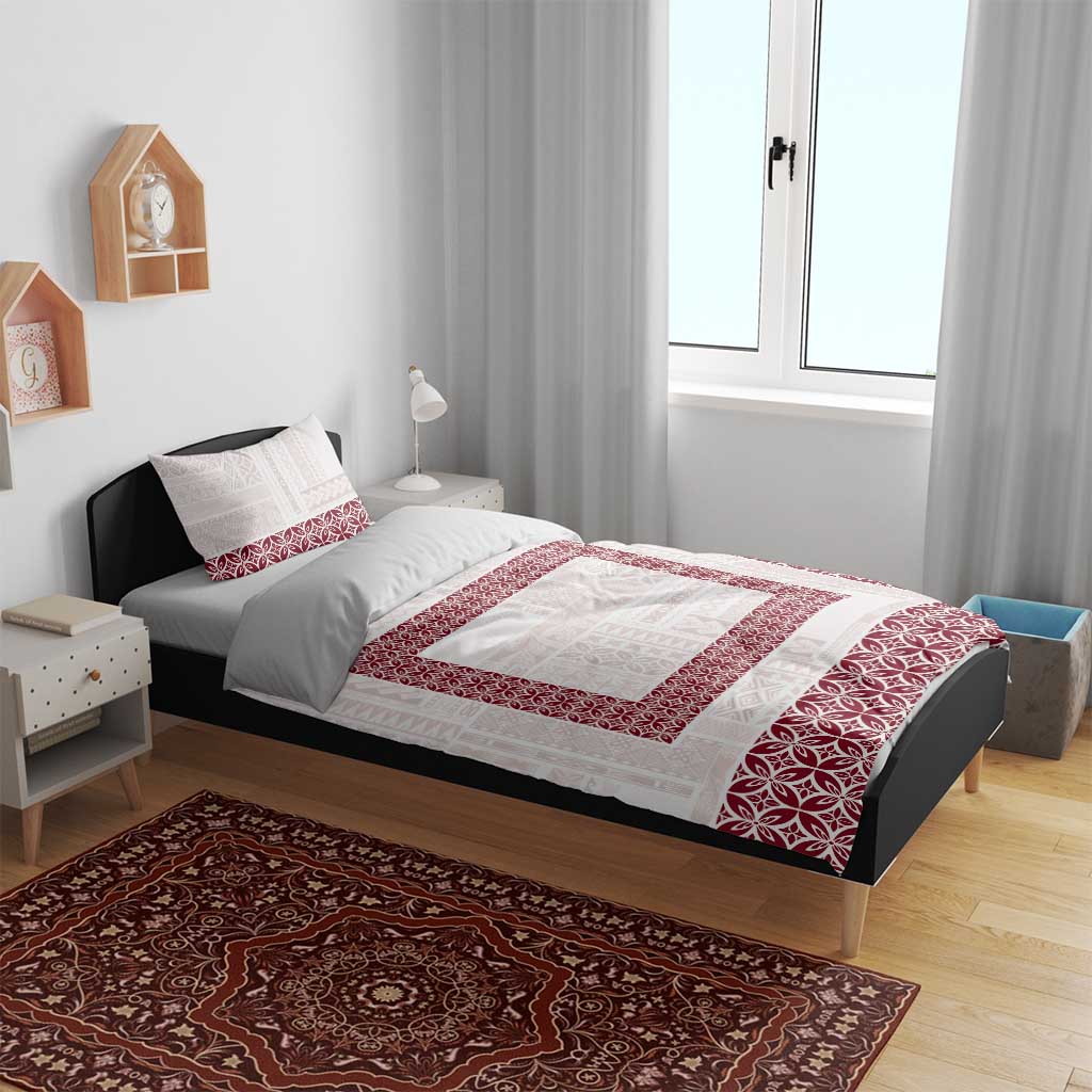 Samoa Siapo Red Trimmed Bedding Set Samoa White Sunday - Polynesian Pride