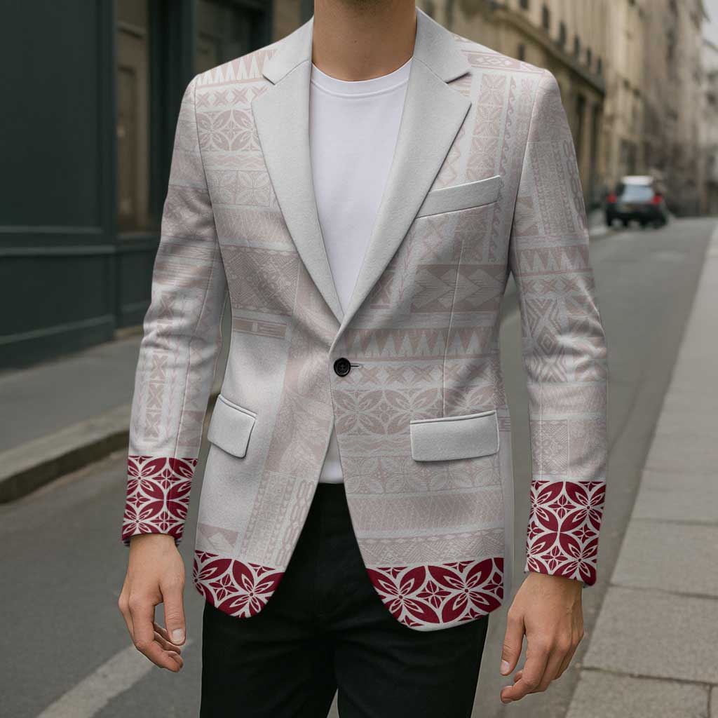 Samoa Siapo Red Trimmed Blazer Samoa White Sunday - Polynesian Pride