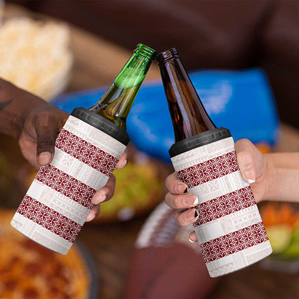 Samoa Siapo Red Trimmed 4 in 1 Can Cooler Tumbler Samoa White Sunday - Polynesian Pride