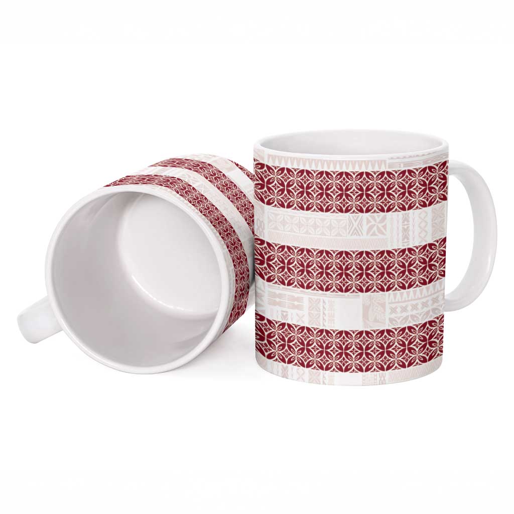 Samoa Siapo Red Trimmed Ceramic Mug Samoa White Sunday - Polynesian Pride