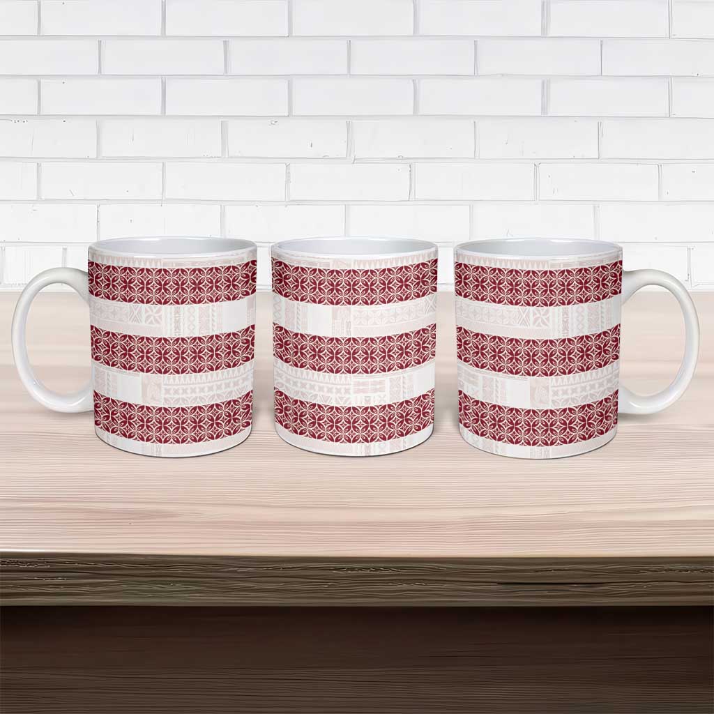 Samoa Siapo Red Trimmed Ceramic Mug Samoa White Sunday - Polynesian Pride