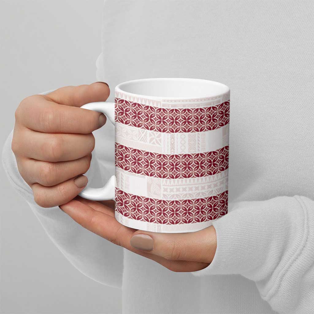 Samoa Siapo Red Trimmed Ceramic Mug Samoa White Sunday - Polynesian Pride