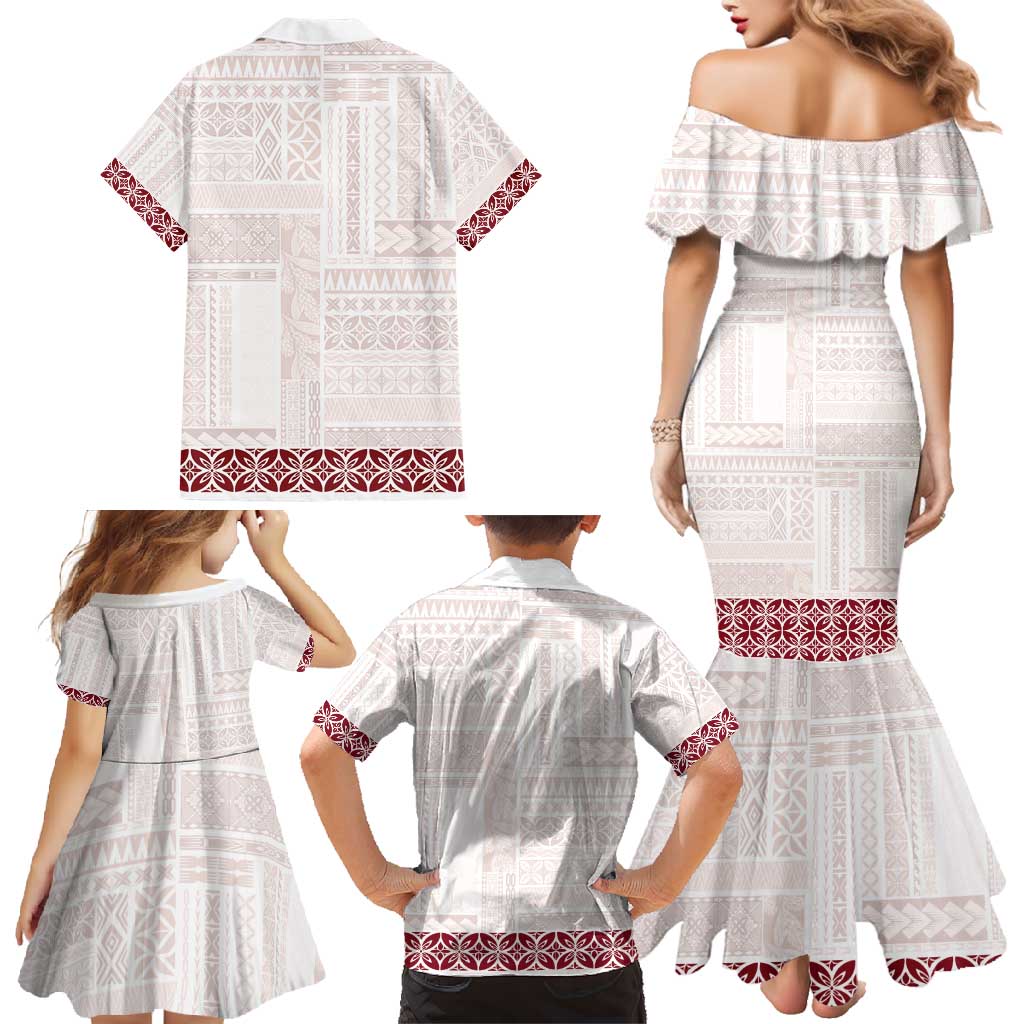 Samoa Siapo Red Trimmed Family Matching Mermaid Dress and Hawaiian Shirt Samoa White Sunday LT01 - Polynesian Pride